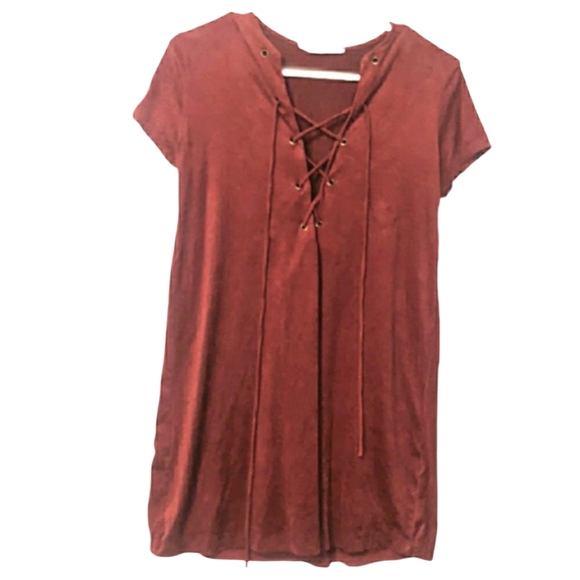 SOLD Audrey Faux Suede Lace Up Dress Small - Picture 2 of 7